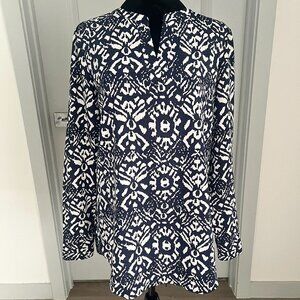 Lauren Ralph Lauren Womens M Navy White Abstract Print Long Sleeve Top Cruise